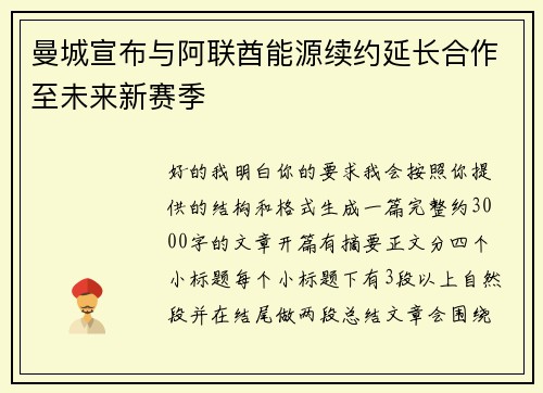 曼城宣布与阿联酋能源续约延长合作至未来新赛季